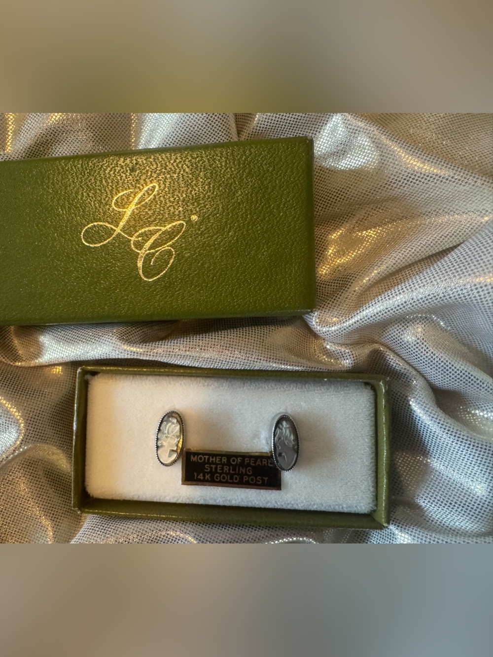 Vintage “Sarah Coventry” Post Earrings. Mother of Pearl Cameos. Circa 1972.
